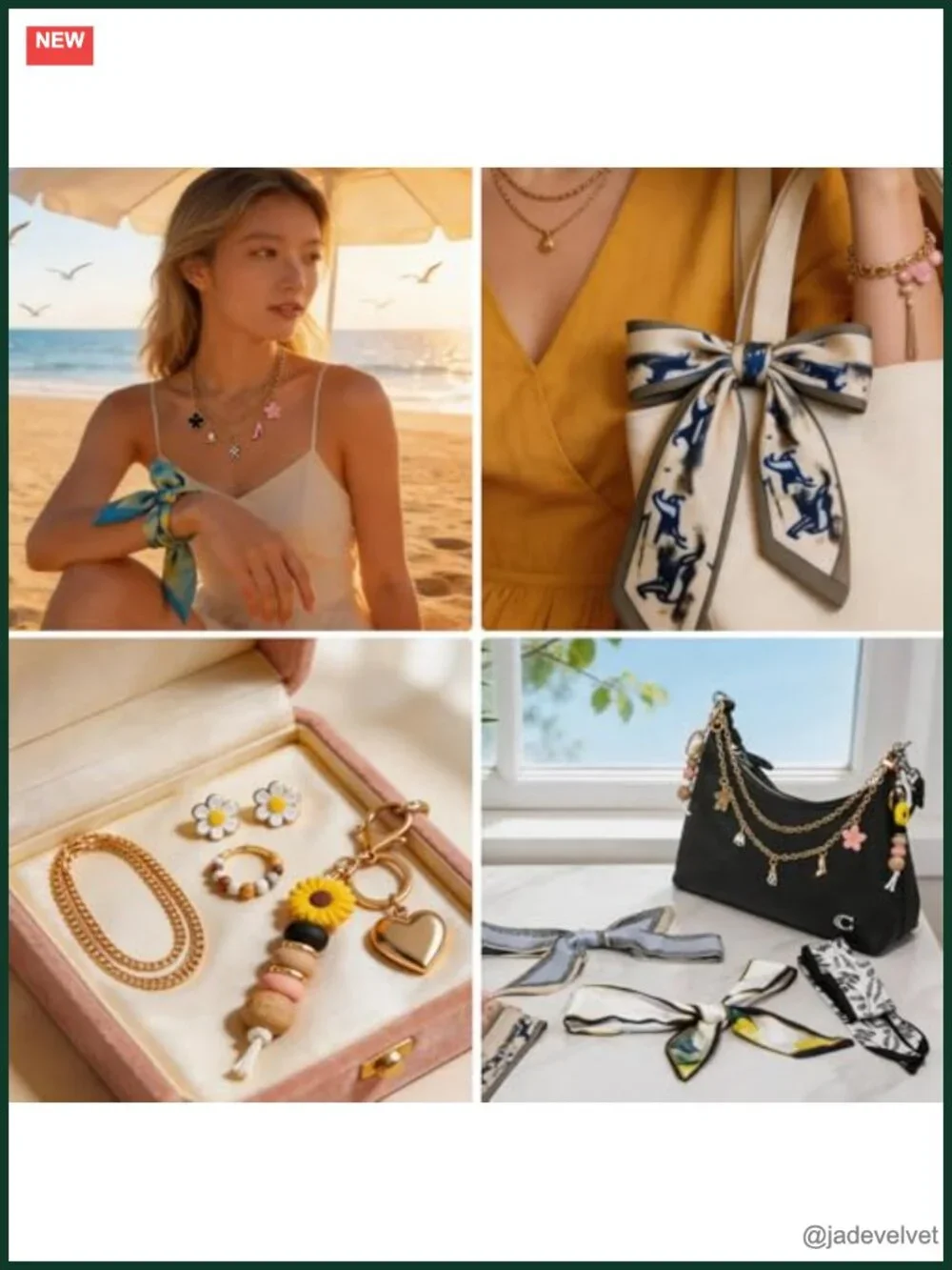 8pcs Women Handbag Scarf Set with 2pcs Daisy Keychain Charms